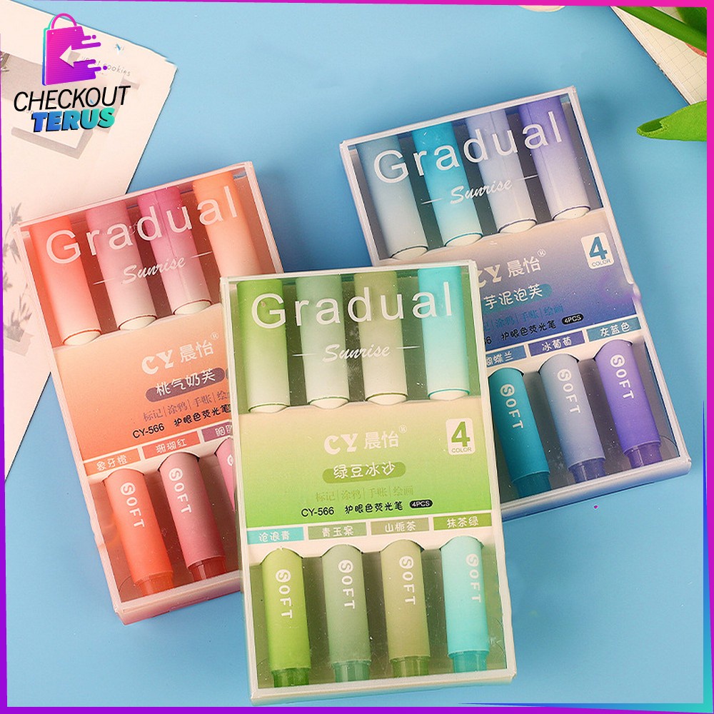 CT A55 Highlighter Pastel Penanda Teks Set 4IN1 Spidol Pen Marker Warna Gradasi Painting Multifungsi Textliner Stasionary Alat Tulis Sekolah