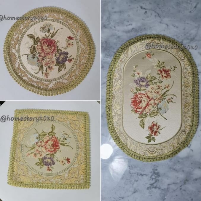 taplak meja belgi kecil bulat kotak mewah premium ukuran 30x30