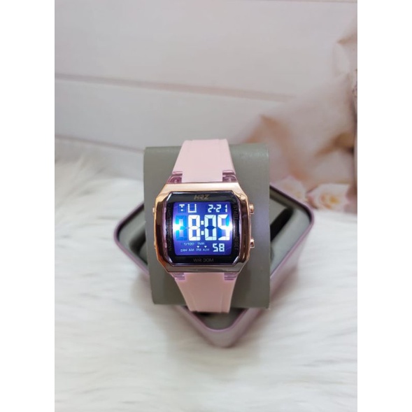 NEW JAM TANGAN WANITA HRZ ORIGINAL DIGITAL TIME TAHAN AIR PERSEGI RUBBER KARET