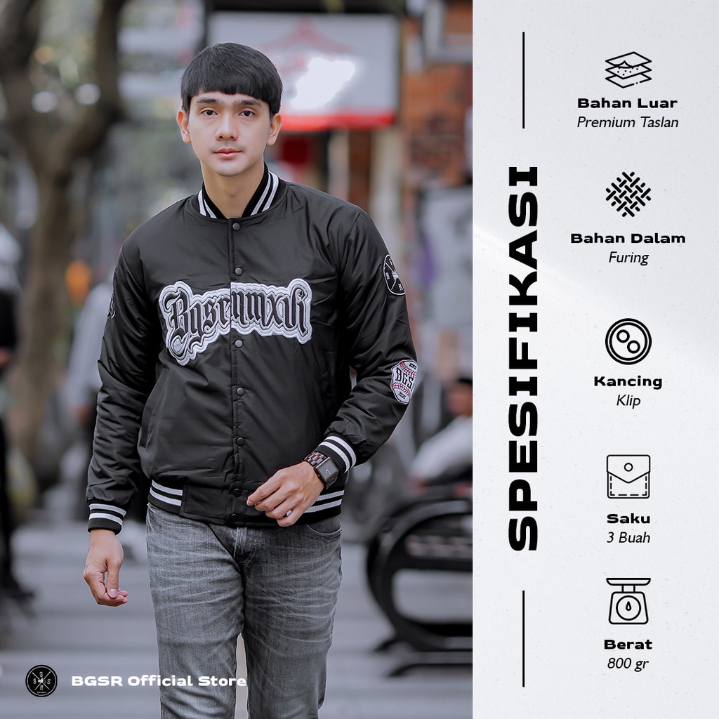 Jaket Baseball Varsity Jacket Bomber Pria Windbreaker Bordir Adem BGSR
