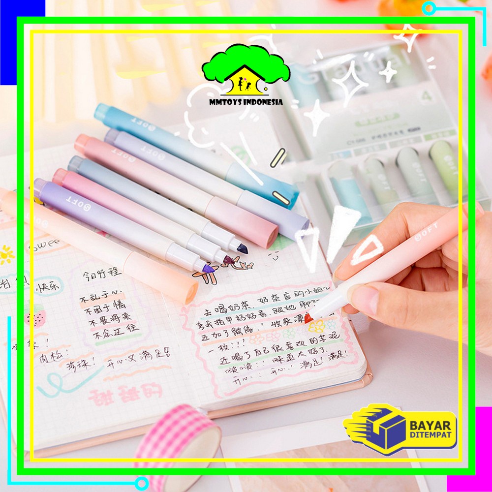 

MI-A55 Highlighter Pastel Penanda Teks Set 4IN1 Alat Tulis Sekolah / Spidol Pen Marker Warna Gradasi Painting Multifungsi / Textliner Stasionary Import