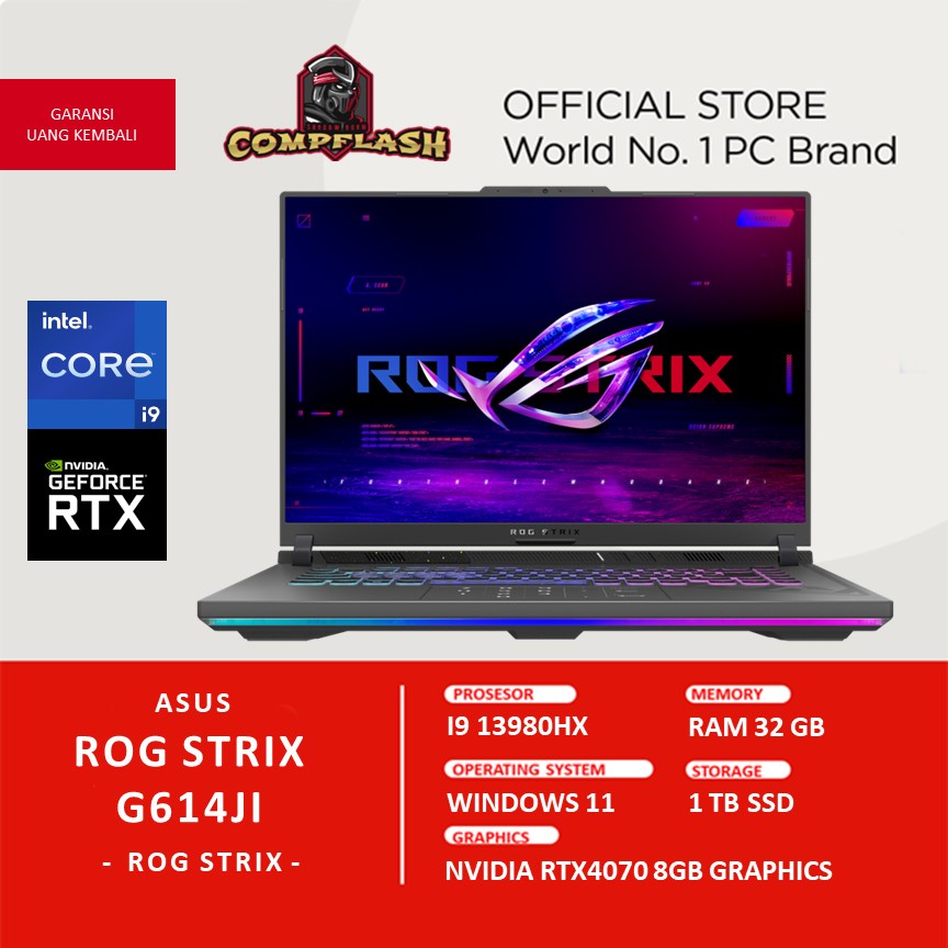 LAPTOP ASUS ROG STRIX G614JI I947C6GO RTX4070 8GB I9 13980HX RAM 32GB 1TBSSD QHD 240HZ MOS