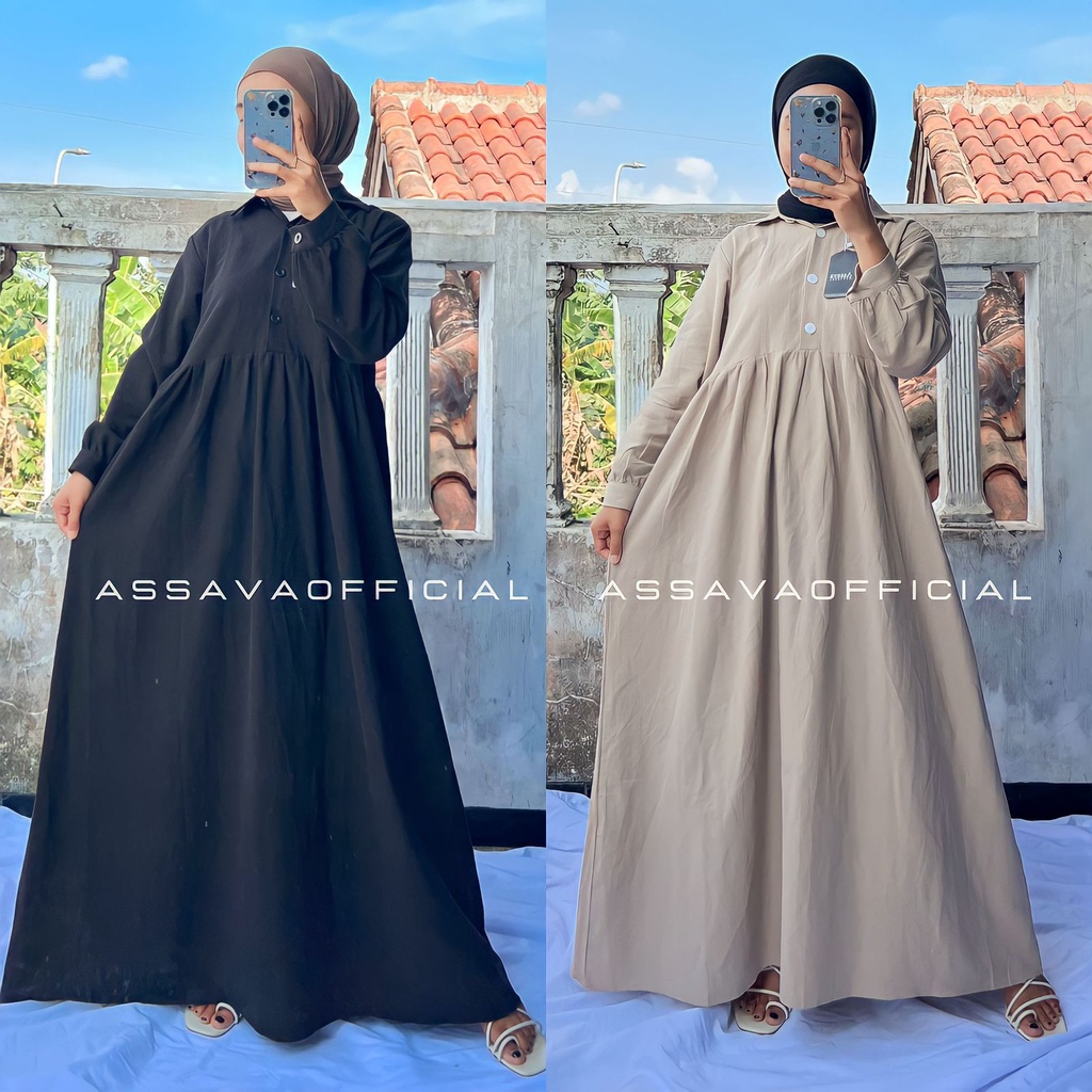 Assava Dress Linen Premium - Gamis Polos Simple