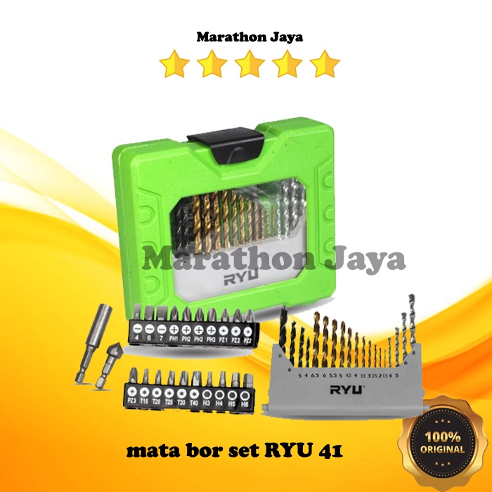 Mata Bor set RYU Besi Kayu Tembok dan Mata Obeng Set Ryu 41 pcs