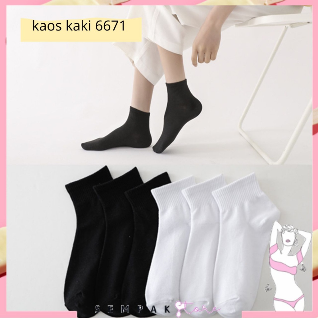 SS Kaos Kaki Pria Wanita 6671 Motif Polos Kaos Kaki Olahraga Atas Mata Kaki Unisex Kekinian Import