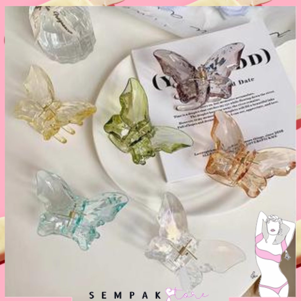 SS Jedai Rambut Motif Kupu-Kupu Kristal Butterfly Korean Jepit Hair Claw Transparant Hair Clip Women Fashion Hairpin Aksesoris Rambut Murah