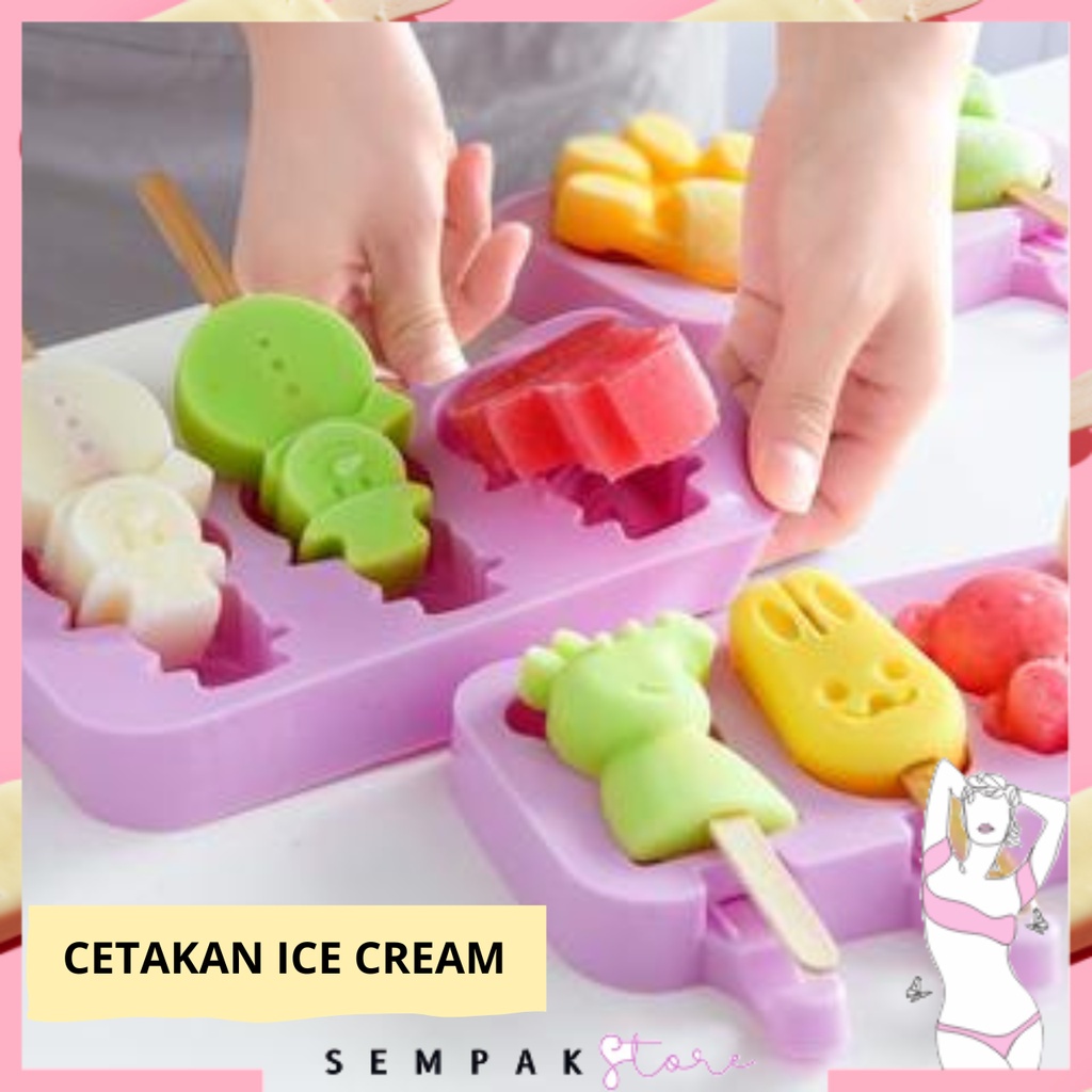 SS Cetakan Ice Cream Silicon Cetakan Es Krim Karakter Lucu Popsicle Coklat Kue Cetakan Agar-agar Jelly Mold Silikon Bentuk Hewan