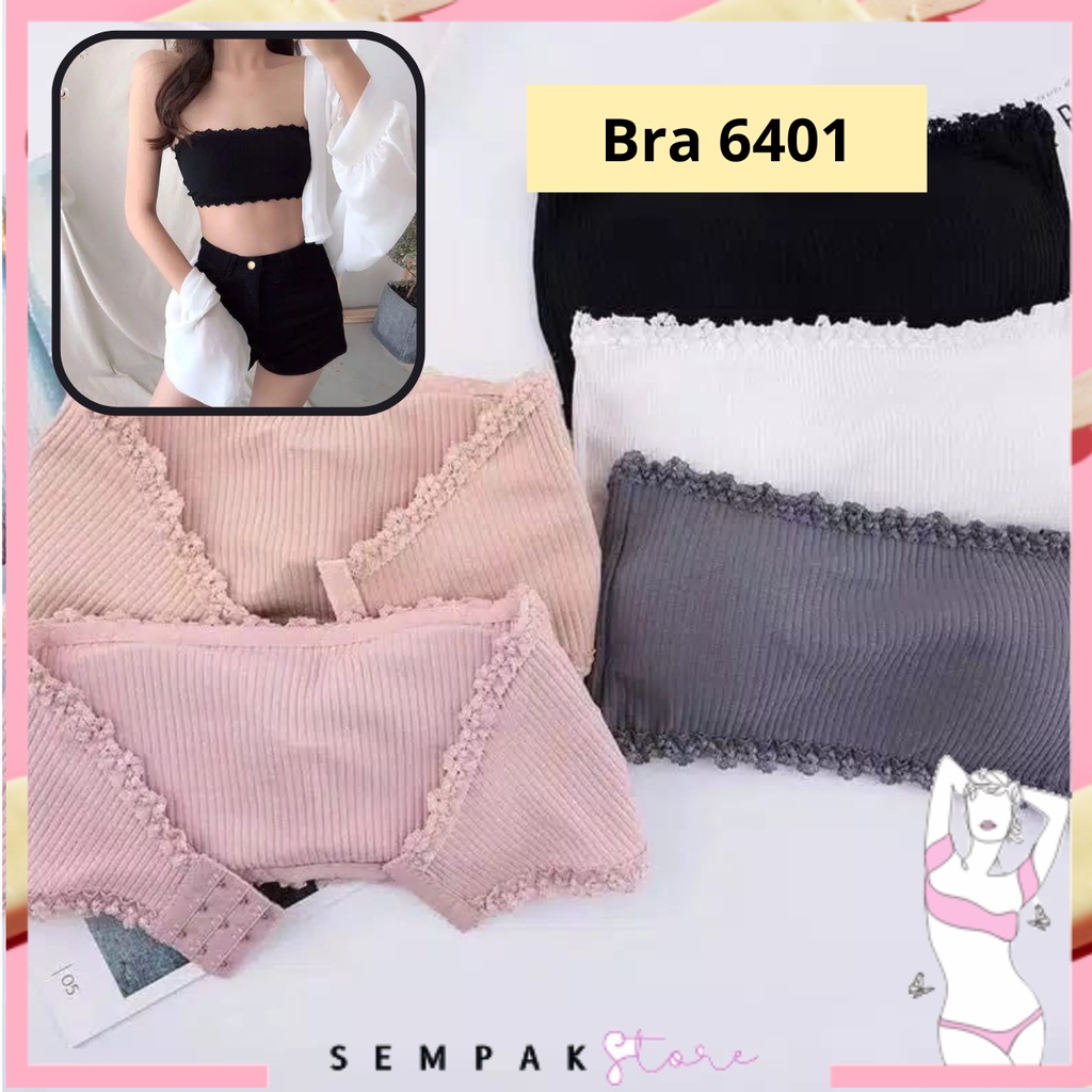 SS Bra Wanita Crop Top Bahan Halus Renda 6401 Bra Kait Simple Import Murah Bra Kemben Tanpa Tali