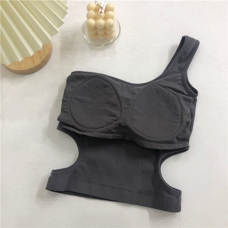 SS Bra Sport Wanita Tanpa Kawat 6517 Model Lengan Satu Sexy Crop Top Elastis Bh Crop Ala Korea Pakaian Dalam Wanita Kekinian Murah Import