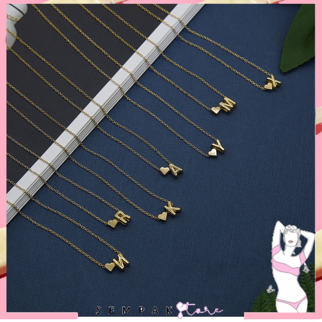 SS (HURUF A-M) Kalung Huruf Love Kecil Stainless Aksesoris Fashion Perhiasan Wanita GOLD SILVER