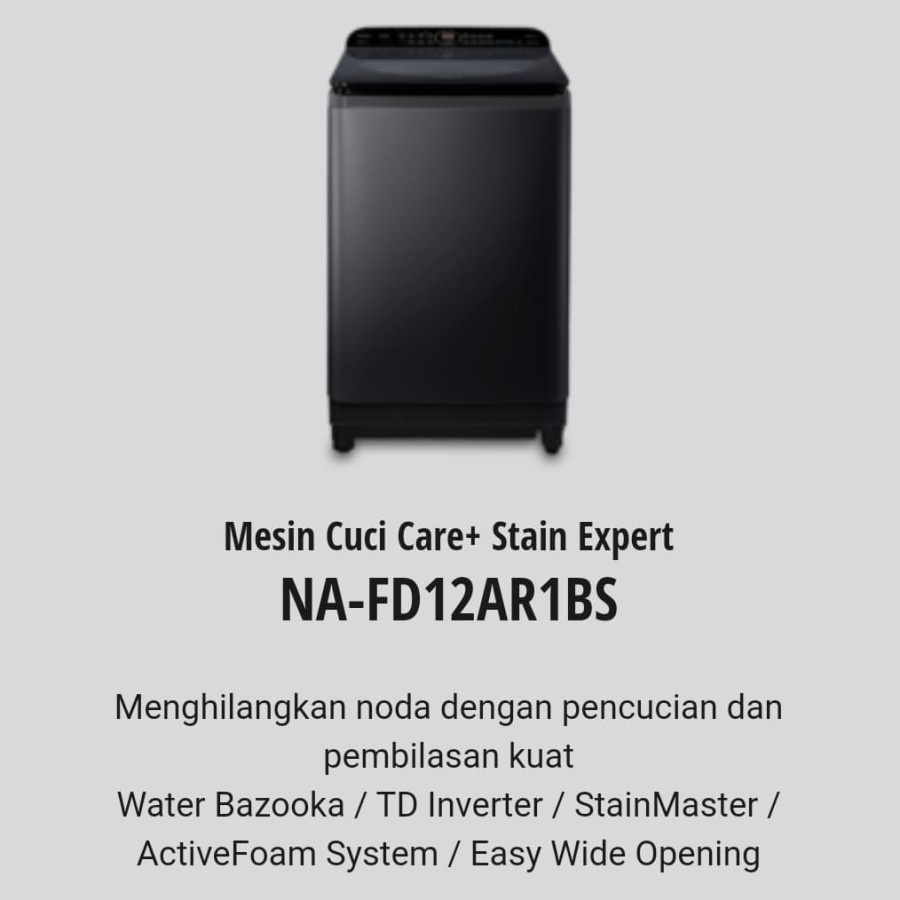 Mesin cuci Panasonic 1 tabung NA FD 12 AR1 INVERTER KAPASITAS 12.5 KG