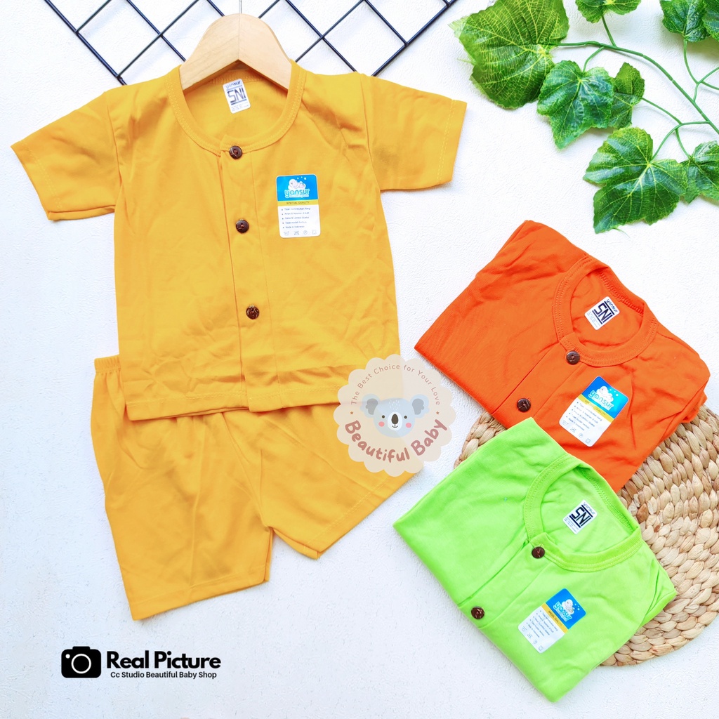 Baby.ou - Setelan Baju Bayi Lengan Pendek Celana Pendek Motif Polos / Setelan Harian Bayi / Kaos Oblong Bayi &amp; Anak Kancing Pundak