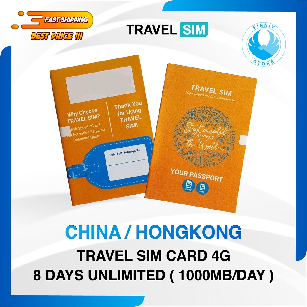 Travel Sim Card Kartu Perdana 4G CHINA HONGKONG 8 Days - 1GB Perhari