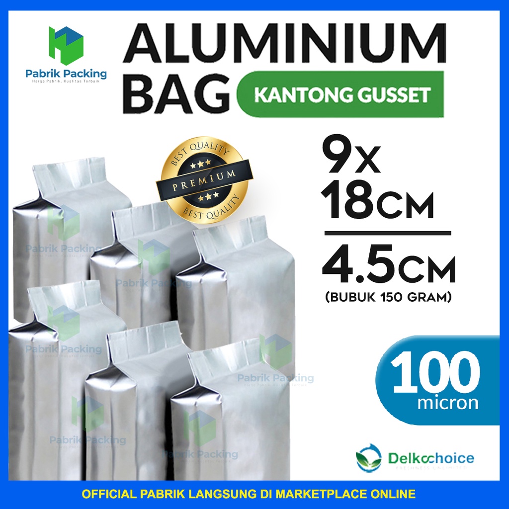 Alumunium Gusset Central Sealing Kemasan Kantong Makanan Alumunium Gusset Bag Delkochoice 9 x 18 Cm