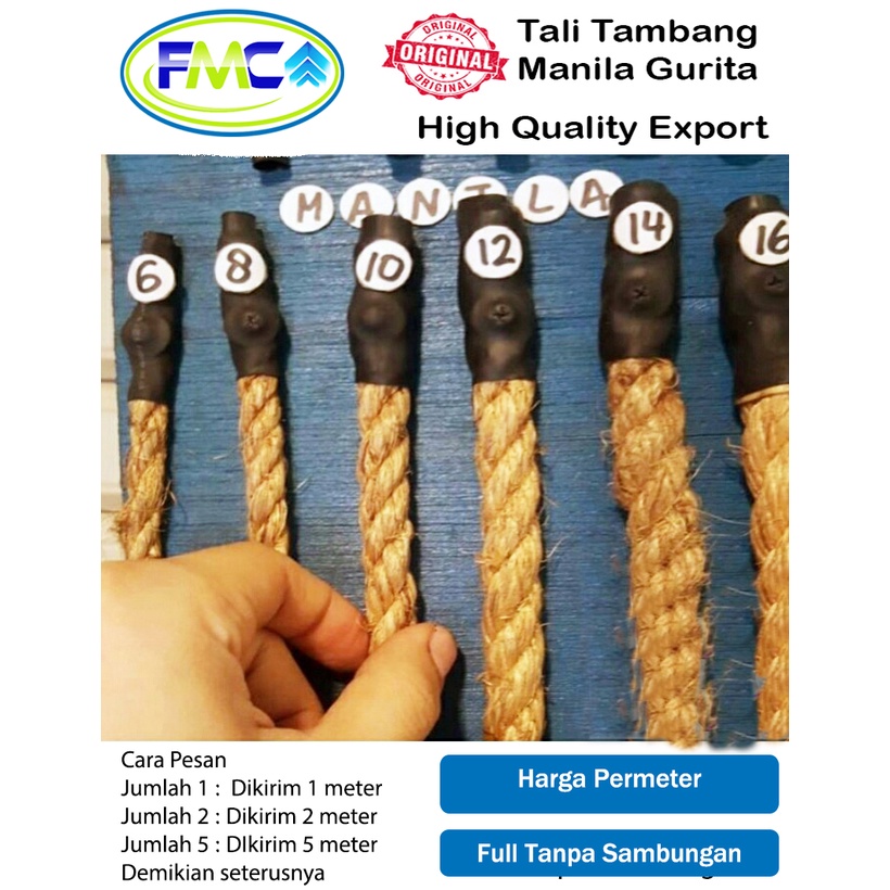 Tali Tambang 4mm 6mm 8mm Permeter Tali Tampar Tali Manila Tali Goni Tali Dadung Coklat Tali Kapal Kecil