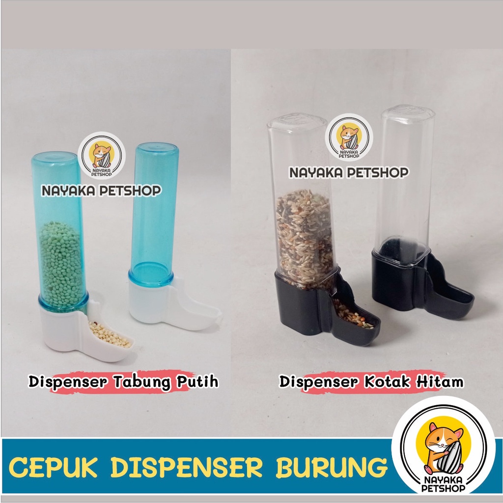 Dispenser Tabung Kotak Kecil Mini Cepuk Tempat Pakan Wadah Minum Makanan Burung Kenari Love Bird Parkit