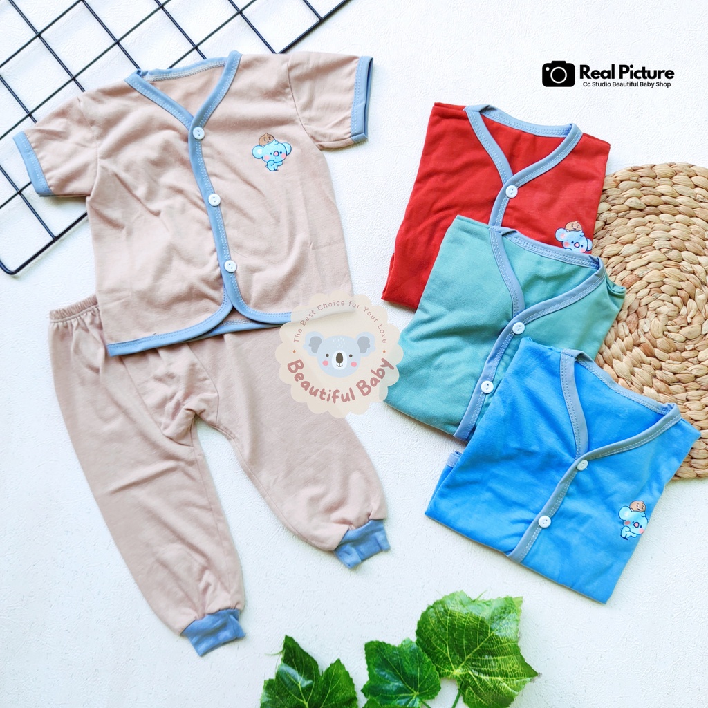 Setelan Baju Bayi Baru Lahir Tangan Pendek Celana Panjang Usia 0 sd 3 Bulan Motif Polos Koala - Setelan Baju Bayi Newborn Panjang Abu - Celana Panjang Bayi Baru Lahir / Baby.ou