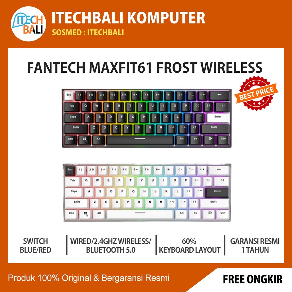 Keyboard Gaming FANTECH MAXFIT61 MK857 Frost Wireless RGB | ITECHBALI