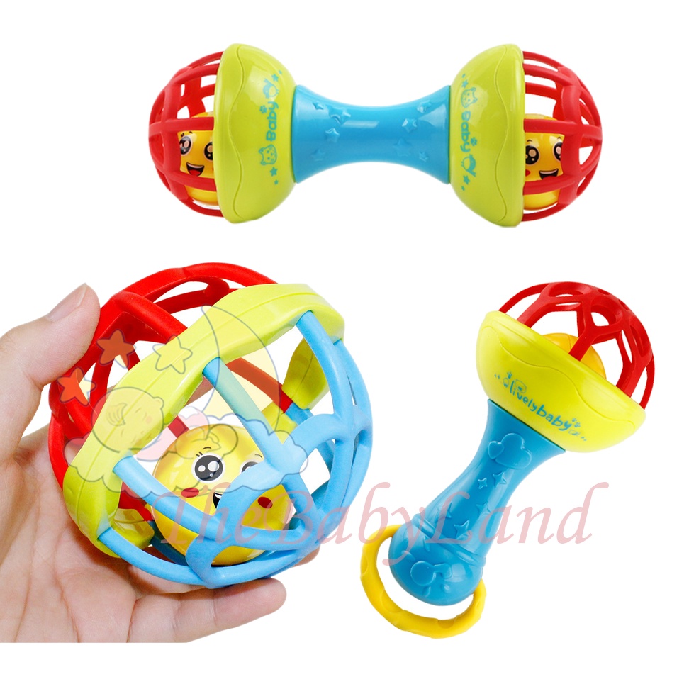 [1KG 16PCS] Babyland Mainan Bayi Rattle Stick Bunyi Bola Kerincingan Baby Soft Teether Gigitan Bayi BPA Free