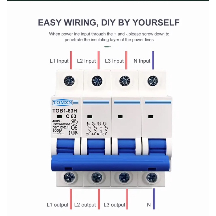 MCB AC 4P TOB1-63 Tipe C 230/400V ~ 50Hz/60Hz Mini Circuit Breaker