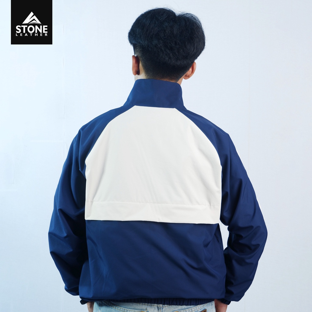 Jaket Tracksuit Vintage Pria Block Collor Navy Broken White