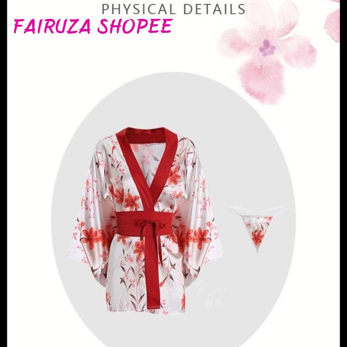 LINGERIE SEXY SATIN KIMONO BUNGA-BUNGA SEKSI V-NECK BAJU TIDUR LINGERIE SEXY SATIN KIMONO BUNGA-BUNG