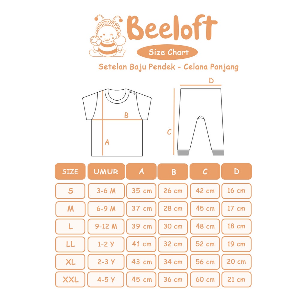 BeeLoft Setelan Oblong Pendek + Celana Panjang Bayi &amp; Anak