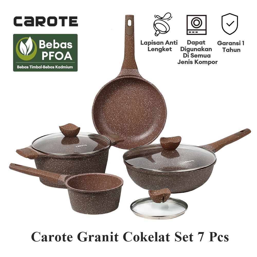 CAROTE Set Peralatan Masak Granit Anti Lengket, 7 pcs Panci dan Wajan Anti Lengket, Set Peralatan