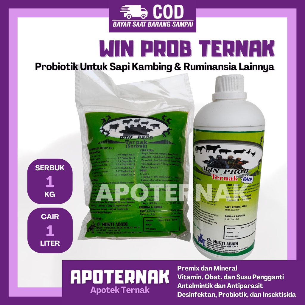 PROBIOTIK UNTUK FERMENTASI PAKAN SILASE WINPROB TERNAK | Win Prob Probiotik Serbuk Cair | 1 kg &amp; 1 liter | Apoternak