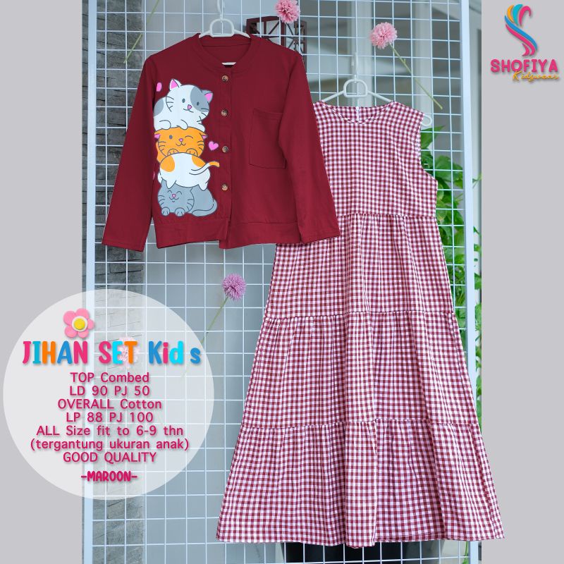JIHAN SET KIDS ORI SHOFIYA ATASAN DAN OVERALL KATUN ANAK EDISI LEBARAN