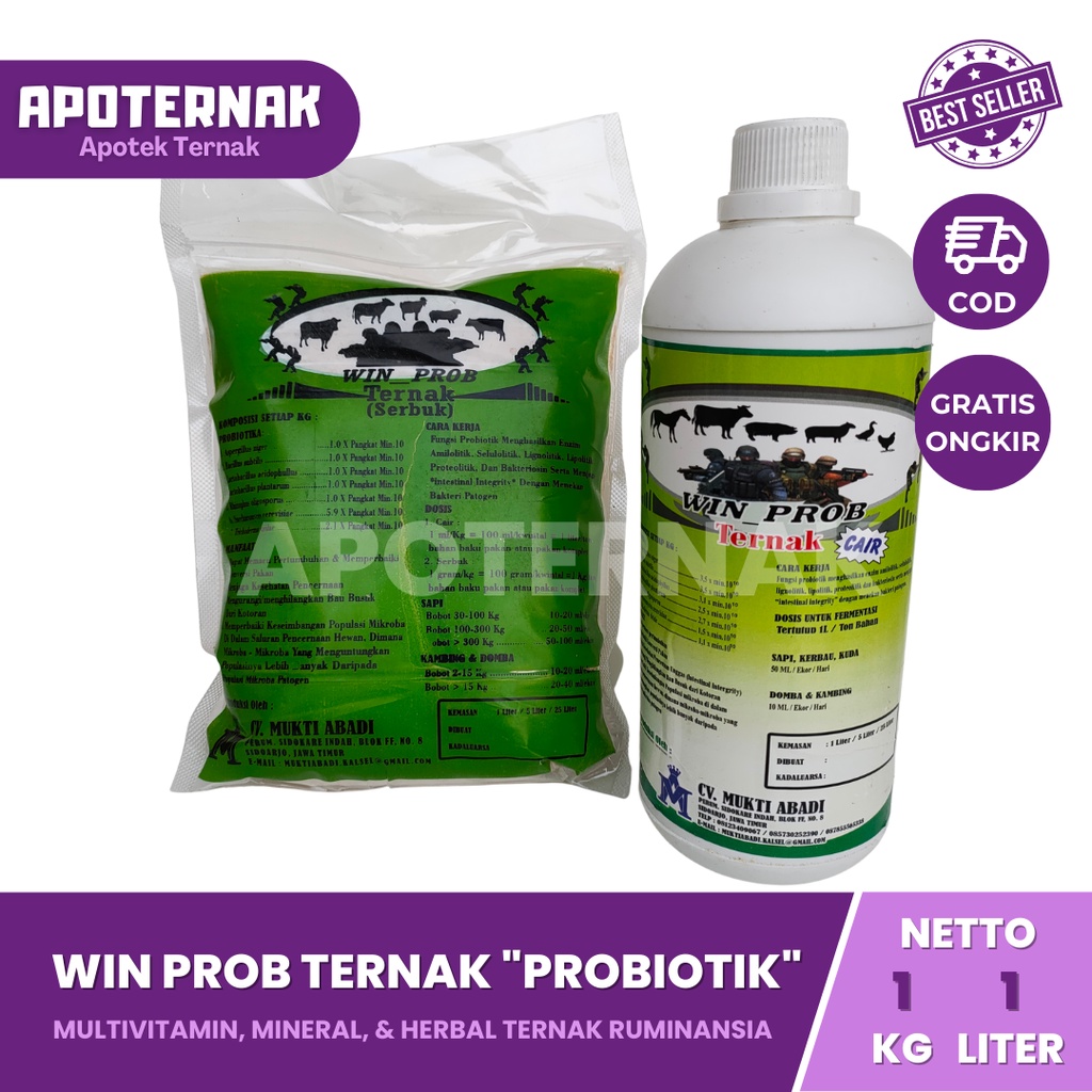 Probiotik Serbuk Ternak WIN PROB TERNAK 1 Kg - probiotik sapi - Probiotik Kambing WIN PROB TERNAK Serbuk Bubuk Kering | Probiotik Fermentasi Pakan Ternak Sapi Kambing Domba | Apoternak
