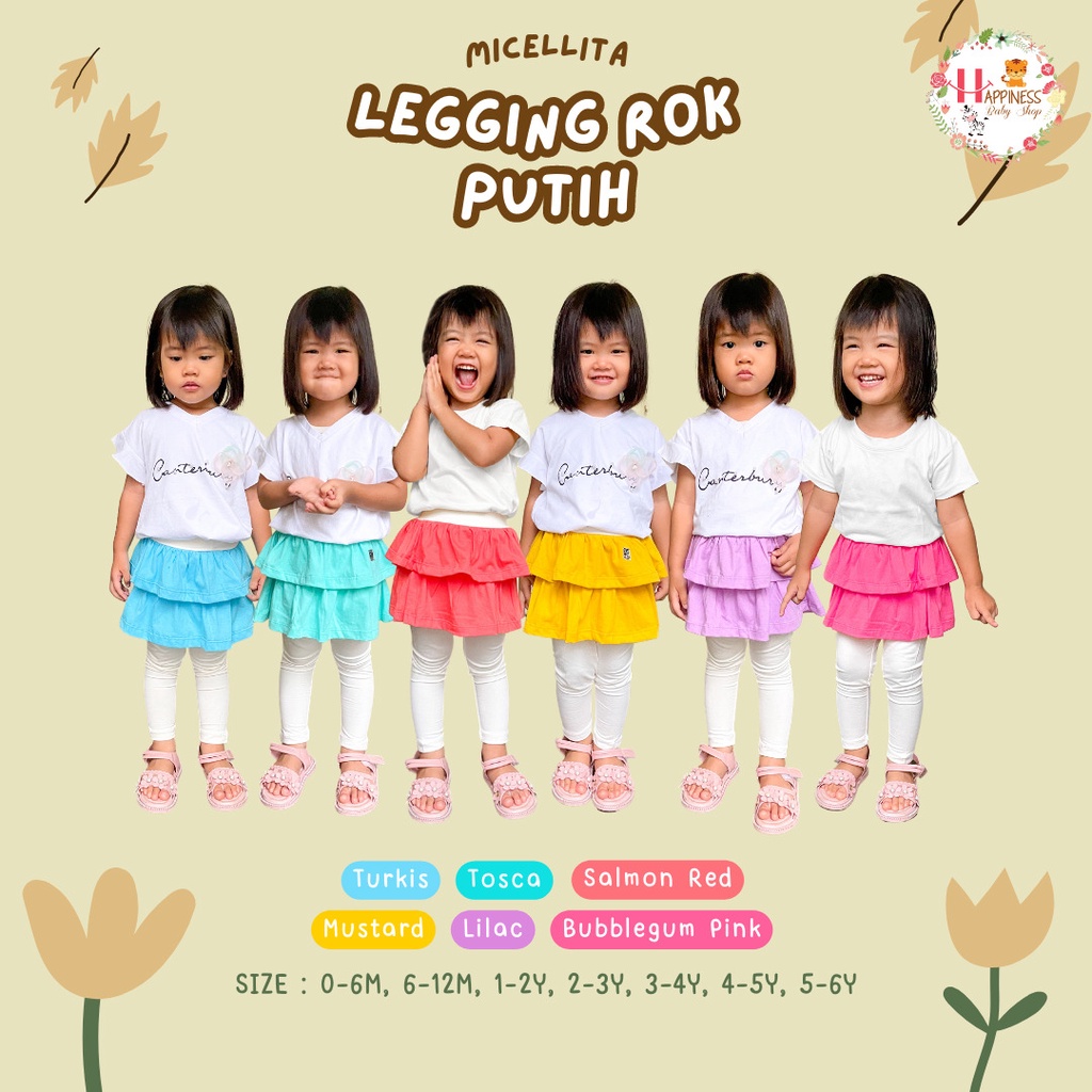 Micellita legging rok panjang bayi / anak perempuan polos putih bahan spandex rayon super adem (0-6 