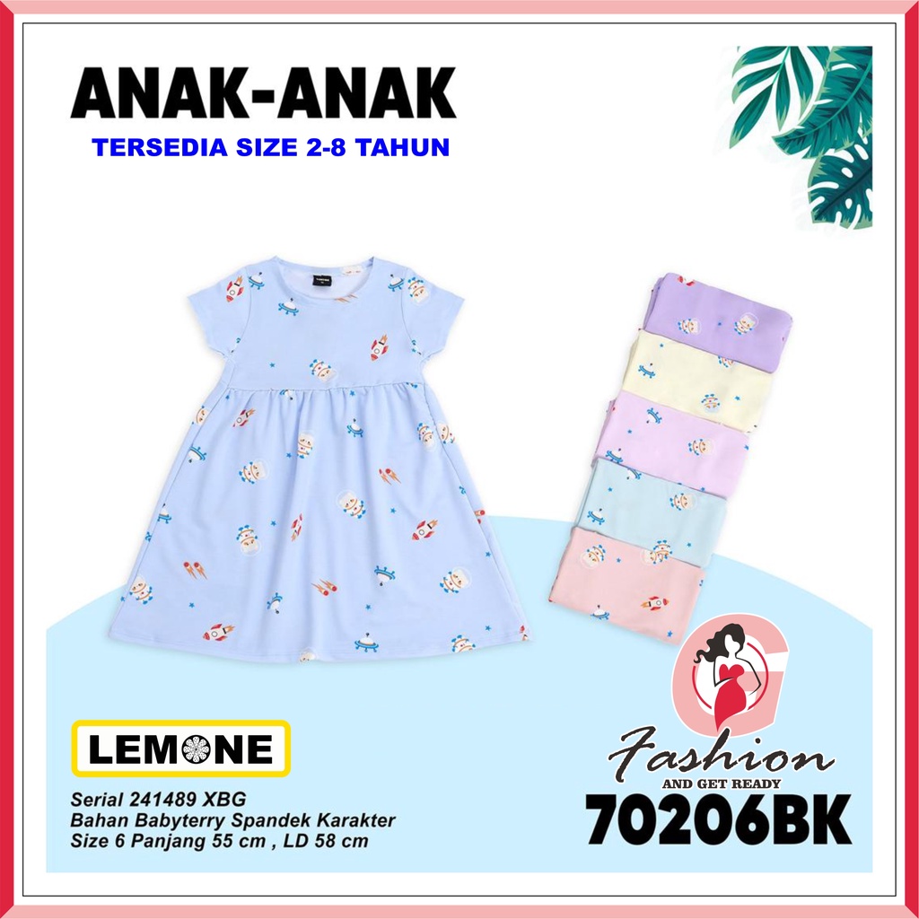 LEMONE KIDS D-702 BK | DRESS ANAK BAHAN BABYTERRY KARAKTER