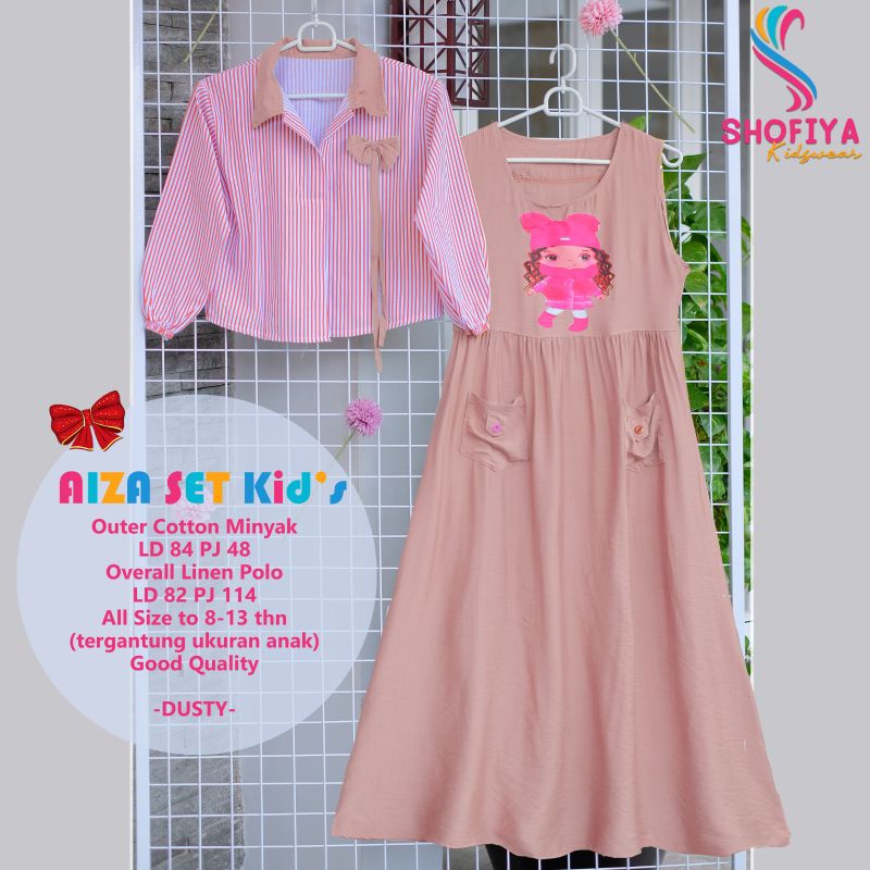 AIZA, MILA, DISA SET KIDS ORI SHOFIYA SETELAN OUTER KATUN MINYAK DAN INNER DRESS POLO LINEN SIZE ANA