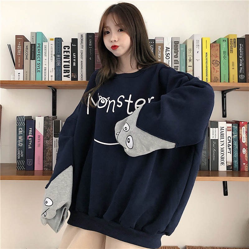 Sweater Wanita Oversize | Monster Smile Sweater Bigsize Oversize Wanita | Korean Style Sweetshirt