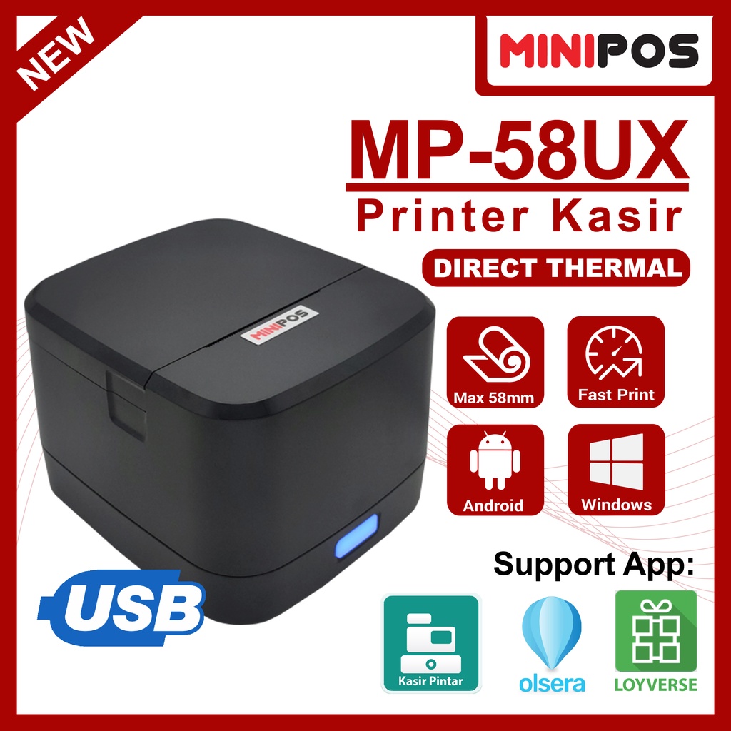 Printer Thermal 58mm MINIPOS MP-58UX Kabel USB Murah Head Awet Adaptor Awet