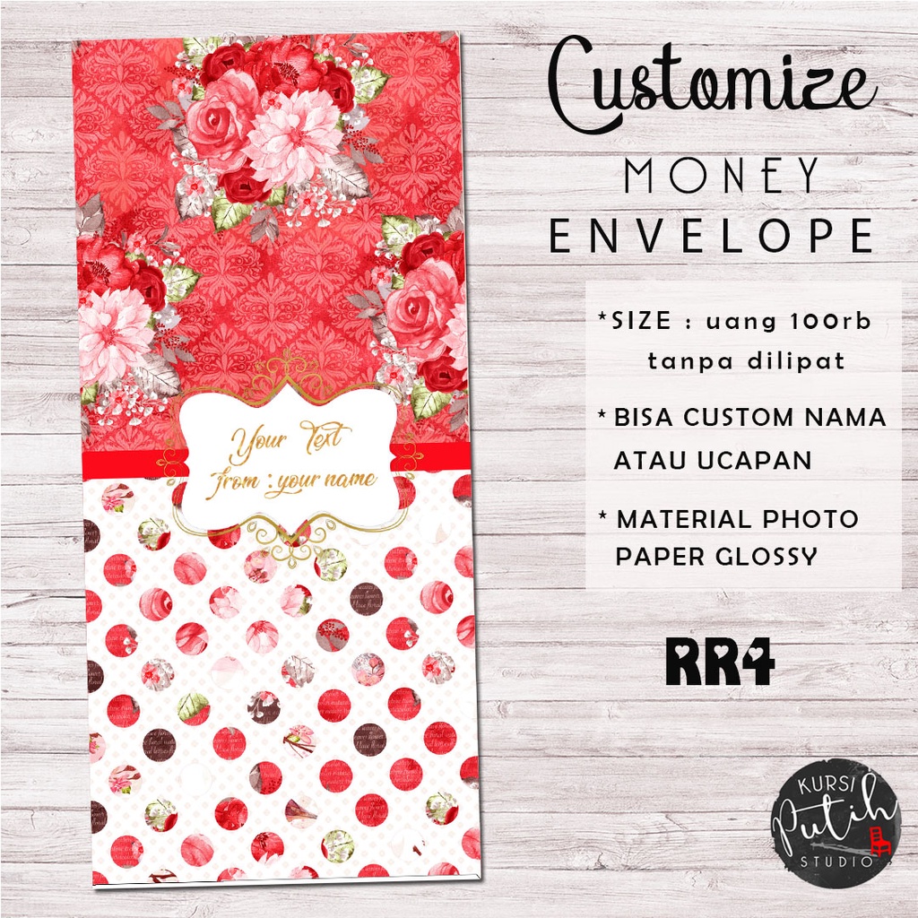 

Amplop uang / kondangan / angpao Wedding Lebaran Custom Nama motif red romance