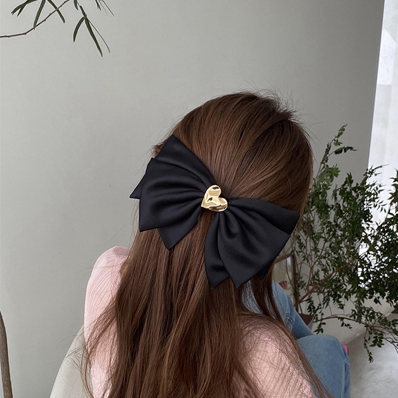 JEPIT RAMBUT PITA BESAR ELEGAN SATIN FRENCH RETRO BOW SILK BIG FAIRY FEMINIM RIBBON HAIRCLIP BESAR BLACK COLOR WARNA HITAM HAIR SNAP AKSESORIS ACCESSORIES PIN KOREA PRINCESS STYLE