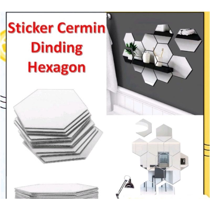 Cermin Dinding Tempel Anti Pecah Hexagonal