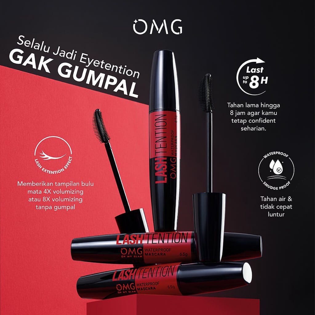 OMG oh my glow lashtention waterproof mascara / mascara pelentik bulu mata