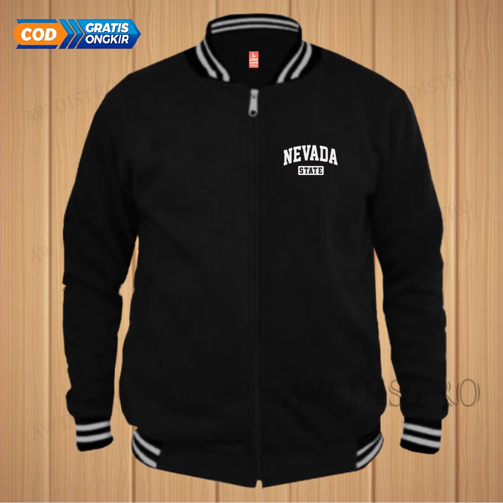 COD Jaket Baseball Varsity Distro Nvd State Text Putih Premium Quality