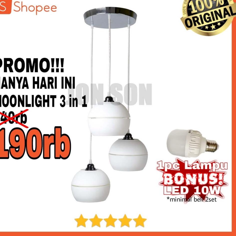 Ready Stok  Lampu Gantung Hias Moonlight / Kap Lampu Minimalis Putih Ruang Tamu Kamar Makan Dapur Te
