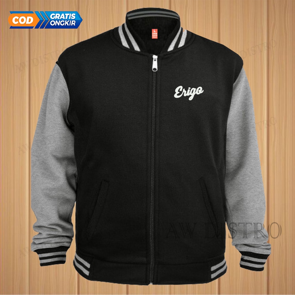 COD Jaket Baseball Varsity Distro Eri Go Text Putih Premium Quality