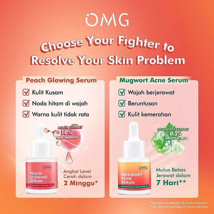 OMG OH MY GLOW Peach Glowing Serum 20 ml - Serum Pencerah untuk Kulit Sehat &amp; Glowing | Mugwort Acne Serum 20 ml