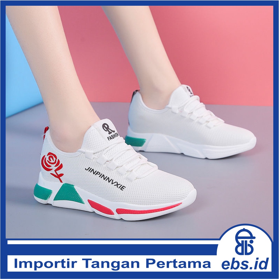 𝐄𝐁𝐒 ✅ SEP025 (Tanpa Kotak) Sepatu Sneakers Wanita Putih Hitam Hijau Bunga Sporty Model Korea Olahraga Fashion Casual Sport Olahraga Import COD SEP025