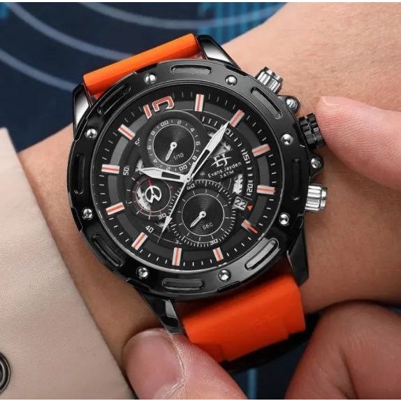 Jam Tangan Pria Original Evans Jayden Series 9494 Rubber Strap Chrono Aktif Waterproof Anti Air