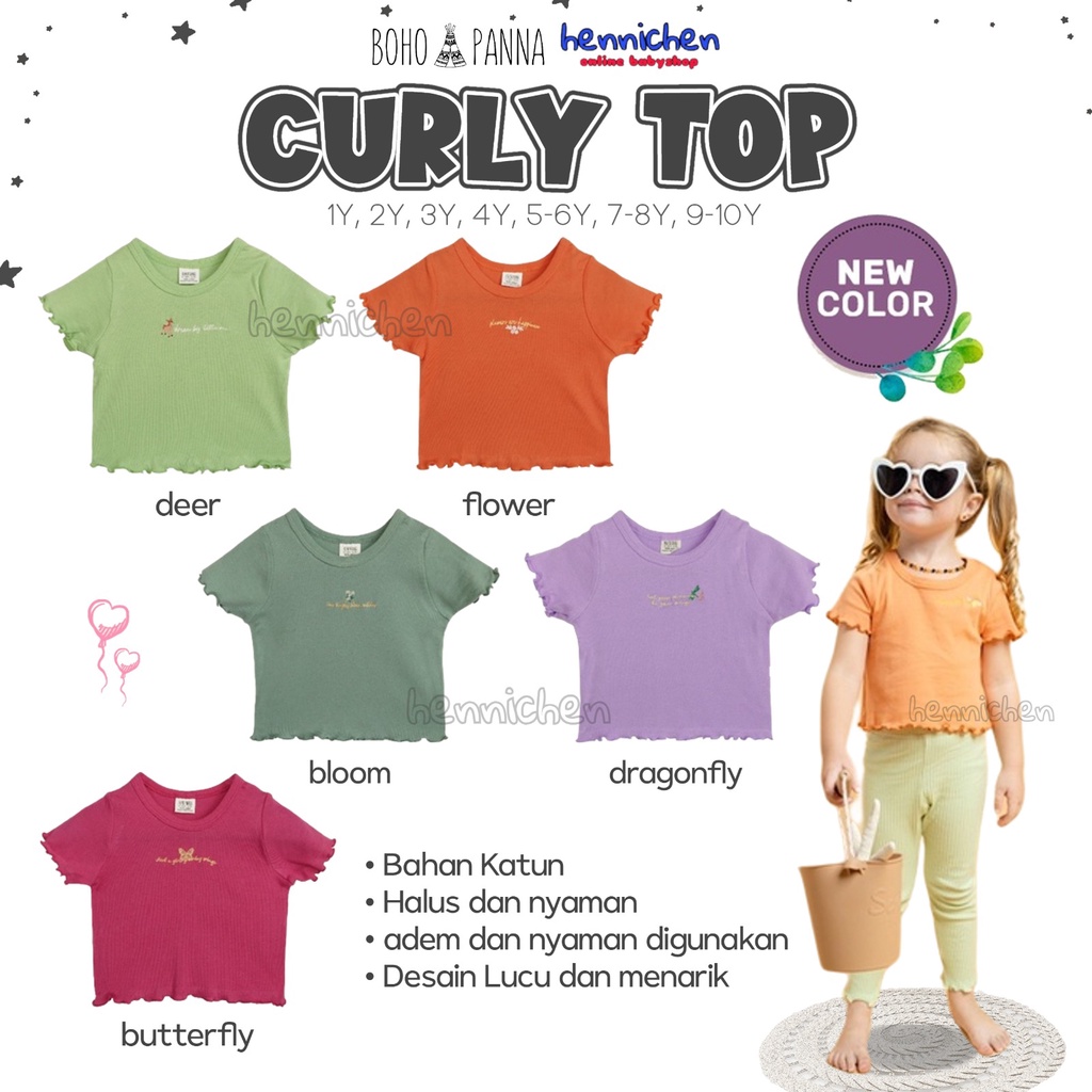 NEW MOTIF BOHOPANNA CURLY CROP TOP 1-10 Tahun (Kaos Anak) Boho Baby