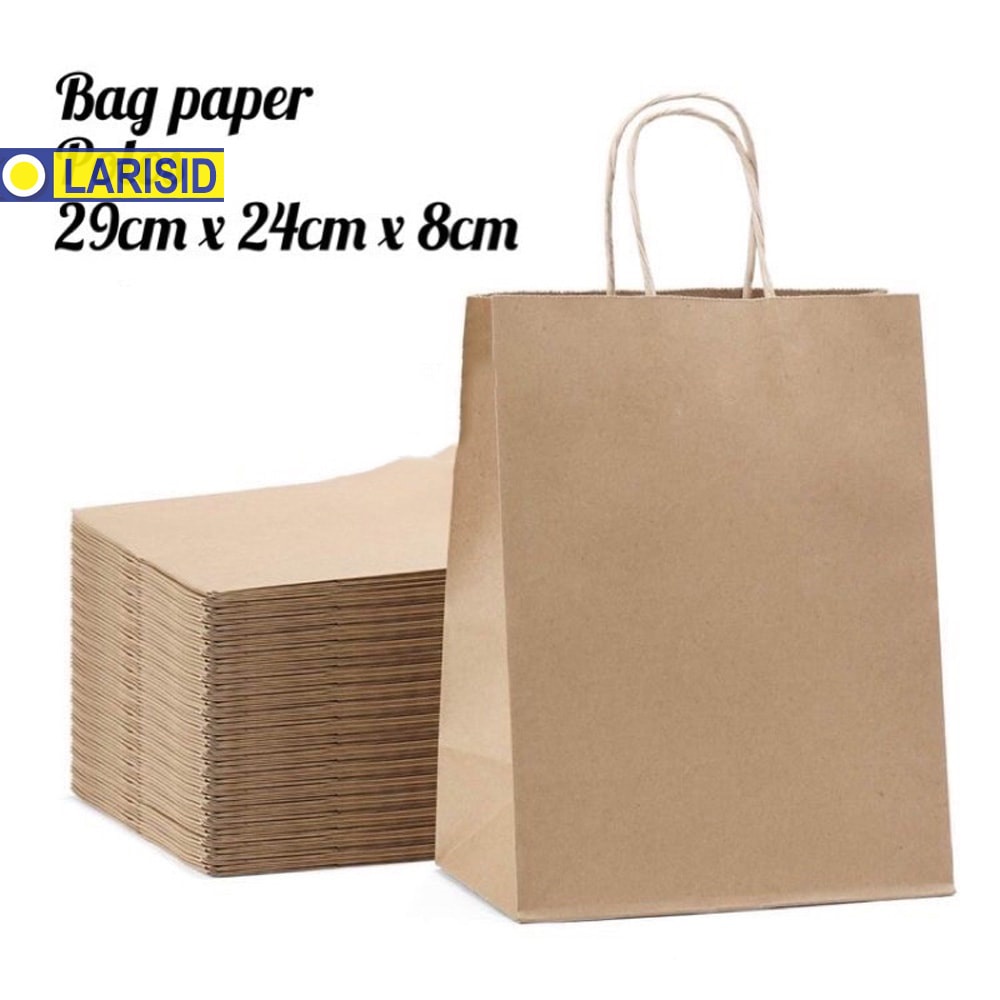 Paper Bag Kraft Polos Okey B Tali 1 Pak Isi 10Pcs 24X8X29Cm
