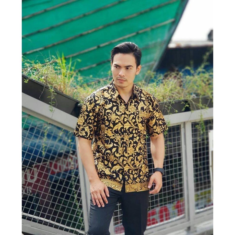 BSWART Batik HRB026 Kenongo Hem Pendek Padi Pekalongan M L XL XXL Batik Pria MURAH terlaris