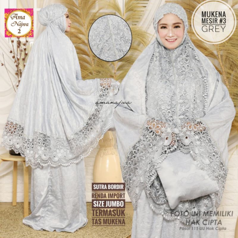 Ready mukena dewasa super mewah mukena mesir sutra renda import ori mudra